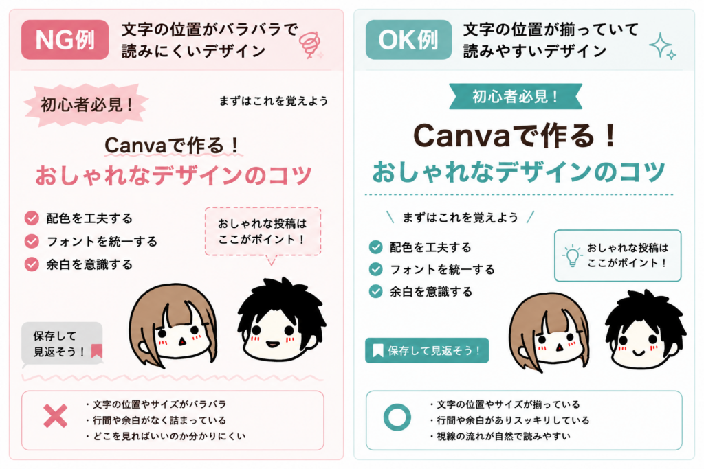 Instagram 投稿 文字配置のNG例OK例の比較画像