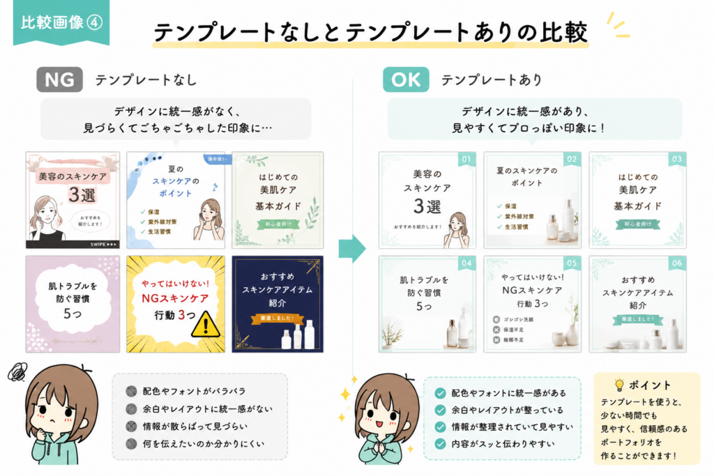 比較画像④「テンプレートなし」と「テンプレートあり」
